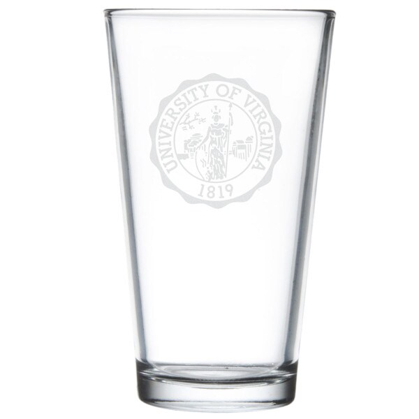 UVA SEAL PINT GLASS DEEP ETCHED 16 OZ